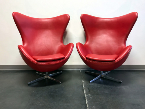 Sold Out Jacobsen Egg Chair Replica In Red Leather Pair