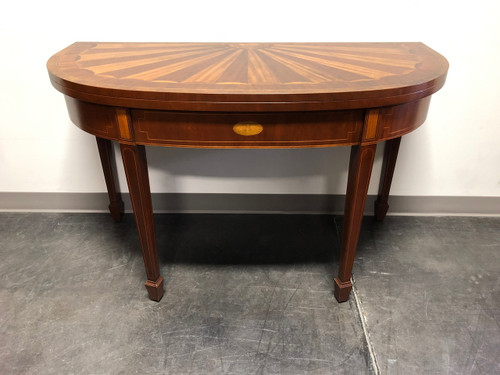 SOLD OUT - BAKER Historic Charleston Inlaid Mahogany Demilune Fold Top Game / Console Table