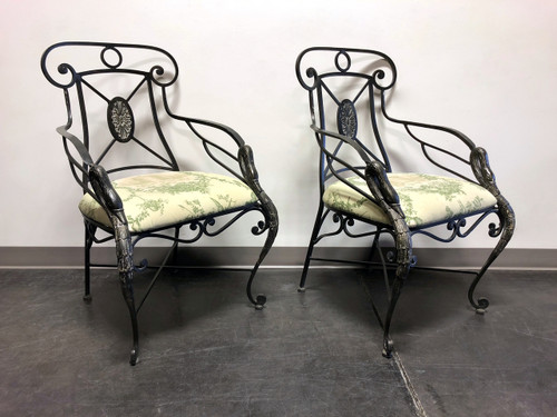 SOLD - AICO Wrought Iron Accent Dining Armchairs w Goose Neck Head Detail - Pair 3