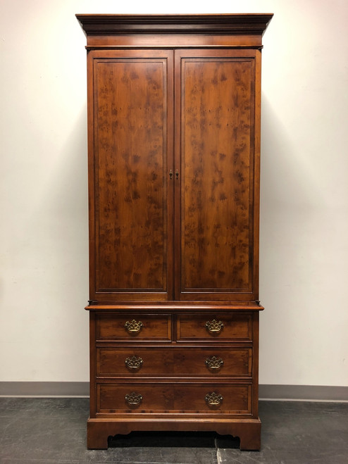 SOLD OUT - Vintage Chippendale Yew Wood Secretary Desk Armoire / Linen Press - A