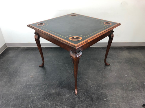 SOLD OUT - Vintage Queen Anne Style Games Table with Tooled Leather Top