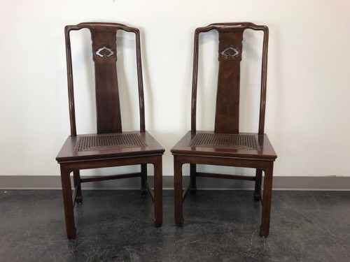 SOLD OUT - HENREDON Asian Chinoiserie Mahogany & Cane Dining Side Chairs S 28-8902 - Pair A