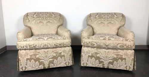 SOLD - BAKER Classic English Skirted Club Chairs in Silk Damask