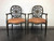 SOLD - Transitional Style Spider Web Back Armchairs with Leather Seats