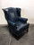 SOLD OUT - HANCOCK & MOORE Navy Blue Leather Chippendale Wing Back Chair with Nailhead Trim