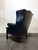 SOLD OUT - HANCOCK & MOORE Navy Blue Leather Chippendale Wing Back Chair with Nailhead Trim