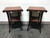 SOLD OUT - Carved Mahogany Two-Tier End Side Tables with Rolled Edge Leather Tops