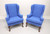 SOLD - Vintage Queen Anne Style True Blue Wing Back Chairs - Pair