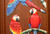 SOLD - Hand Carved & Painted Honduras Mahogany Door / Panel - Red Parrots