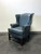 SOLD OUT - LEATHERCRAFT Slate Blue Leather Wing Back Chair with Nailhead Trim 