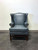 SOLD OUT - LEATHERCRAFT Slate Blue Leather Wing Back Chair with Nailhead Trim 