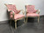 SOLD OUT - Carved Fireside Chairs with Pink Tufted Upholstery - Pair