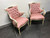 SOLD OUT - Carved Fireside Chairs with Pink Tufted Upholstery - Pair