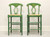 SOLD - Distressed Green Painted Barstools with Rush Seats - Pair