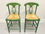 SOLD - Distressed Green Painted Barstools with Rush Seats - Pair