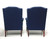 Vintage Mahogany Frame Chippendale Style Wing Back Chairs in Navy - Pair