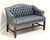 SOLD - Vintage Mid 20th Century Tufted Blue Leather Chippendale Settee