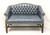 SOLD - Vintage Mid 20th Century Tufted Blue Leather Chippendale Settee