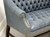 SOLD - Vintage Mid 20th Century Tufted Blue Leather Chippendale Settee