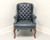 SOLD - Mid 20th Century Vintage Tufted Blue Leather Queen Anne Wing Chair