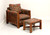 SOLD - STICKLEY Highlands Oak Mission Arts & Crafts Style High Back Chair + Ottoman