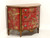 SOLD - Late 20th Century Red Painted with Foliate & Avian Themes Demilune Commode Chest