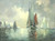 SOLD - Mid 20th Century Oil on Canvas Painting - Sailboats in Moody Harbor - Signed