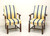 SOLD - PATRICIAN FURNITURE Mahogany Frame Chippendale Style Blue & Yellow Stripe Upholstered Armchairs - Pair B