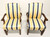 SOLD - PATRICIAN FURNITURE Mahogany Frame Chippendale Style Blue & Yellow Stripe Upholstered Armchairs - Pair B