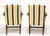 PATRICIAN FURNITURE Mahogany Frame Chippendale Style Blue & Yellow Stripe Upholstered Armchairs - Pair B