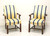 PATRICIAN FURNITURE Mahogany Frame Chippendale Style Blue & Yellow Stripe Upholstered Armchairs - Pair B
