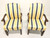 PATRICIAN FURNITURE Mahogany Frame Chippendale Style Blue & Yellow Stripe Upholstered Armchairs - Pair A