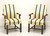 PATRICIAN FURNITURE Mahogany Frame Chippendale Style Blue & Yellow Stripe Upholstered Armchairs - Pair A