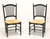 SOLD - Late 20th Century Distressed Black Cottage Style Dining Side Chairs with Rush Seats - Pair C