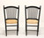 SOLD - Late 20th Century Distressed Black Cottage Style Dining Side Chairs with Rush Seats - Pair C