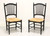 SOLD - Late 20th Century Distressed Black Cottage Style Dining Side Chairs with Rush Seats - Pair B