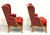 SOLD - Late 19th Century French Provincial Louis XV Style Red Leather Wing Back Chairs - Pair