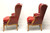 SOLD - Late 19th Century French Provincial Louis XV Style Red Leather Wing Back Chairs - Pair