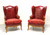 SOLD - Late 19th Century French Provincial Louis XV Style Red Leather Wing Back Chairs - Pair