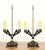 Antique Art Deco Black Painted Metal Double Candlestick Table Lamps - Pair
