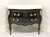 SOLD - Italian Black Lacquer Ormolu Marble Top Bombe Chest