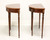 SOLD - Late 20th Century Mahogany Yew Banded Sheraton Style Demilune Console Tables - Pair