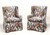 21st Century Traditional Club Chairs in Colorful Bird Themed Fabric - Pair