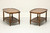 DREXEL HERITAGE Mid 20th Century Burl Walnut Caned Coffee Cocktail Tables - Pair