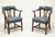 SOLD - HICKORY CHAIR Mahogany Frame Blue Leather Armchairs - Pair