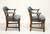 SOLD - HICKORY CHAIR Mahogany Frame Blue Leather Armchairs - Pair