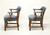 SOLD - HICKORY CHAIR Mahogany Frame Blue Leather Armchairs - Pair