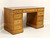 SOLD - NATIONAL MT. AIRY Oak Campaign Style Kneehole Desk with Leather Writing Surface