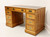 SOLD - NATIONAL MT. AIRY Oak Campaign Style Kneehole Desk with Leather Writing Surface