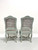 SOLD - 20th Century Painted Distressed Pale Blue & Ivory French Country Louis XV Caned Side Chairs - Pair